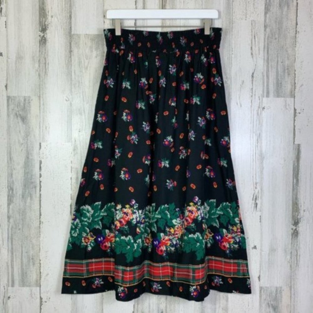 Black Pleated Floral Holiday Festive Midi Skirt - Picture 8 of 10